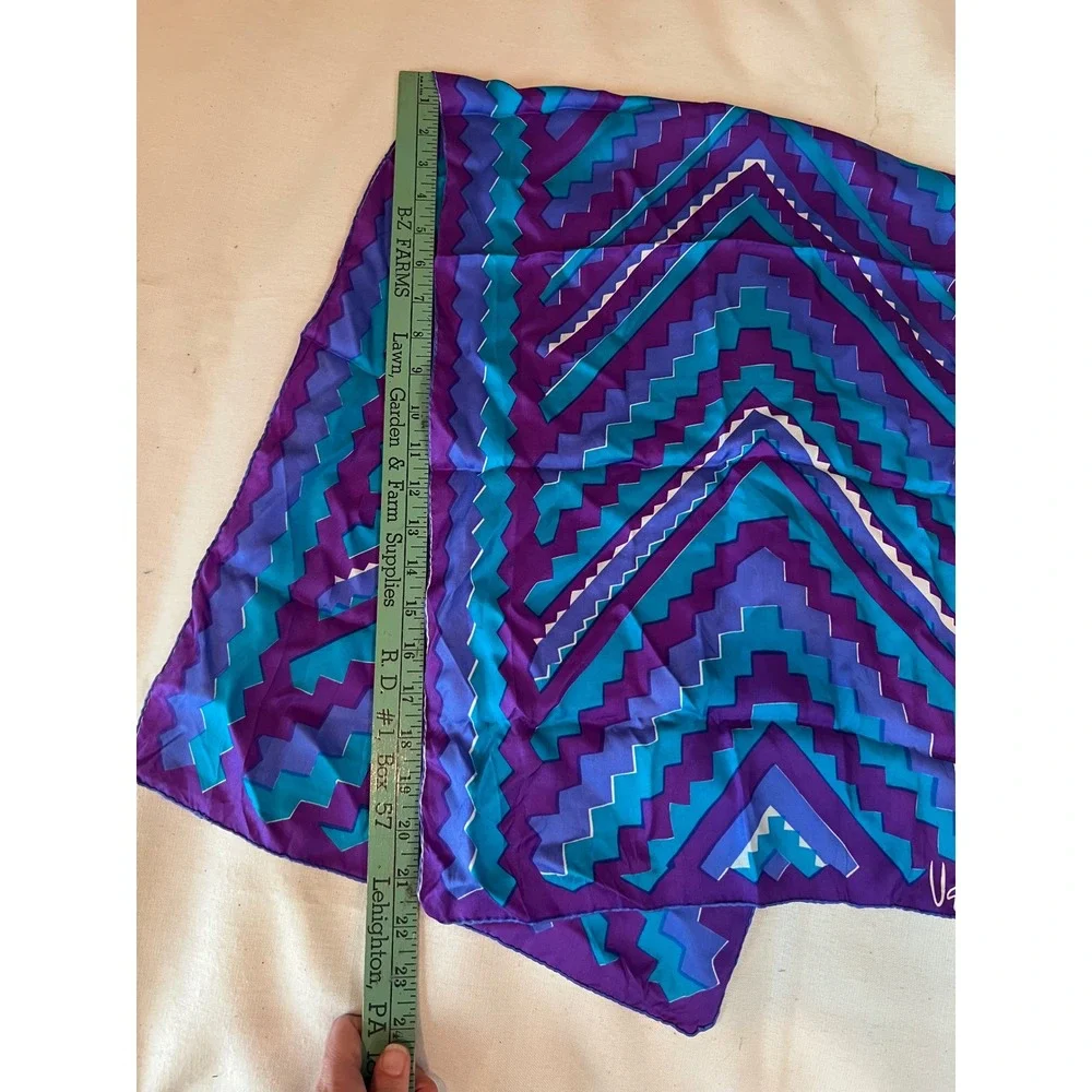 Vera Neumann Vintage Silk Scarf Purple Blue Turquoise Geometric Zigzag